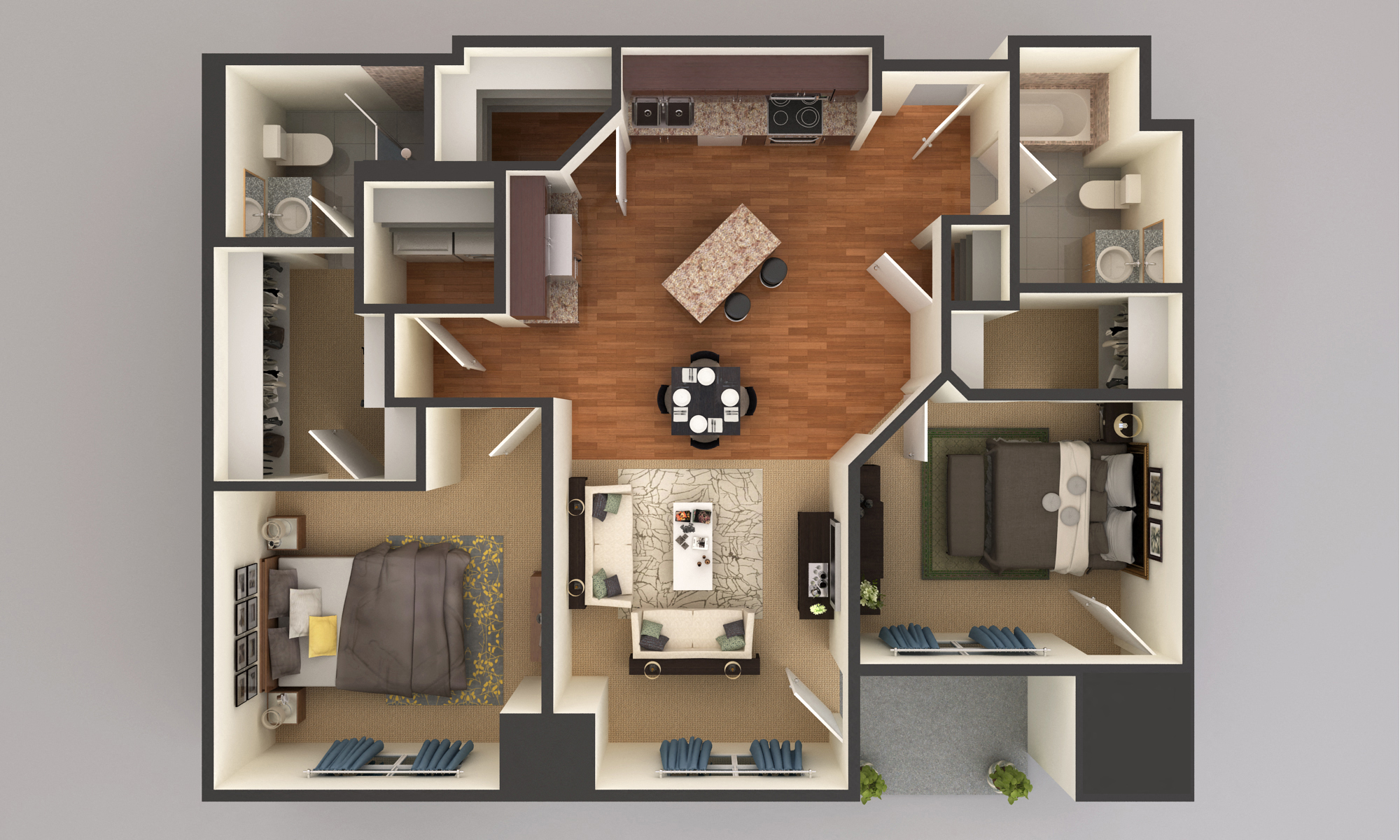 Floor plan for 2 beds, 2 baths, 1325 sqft